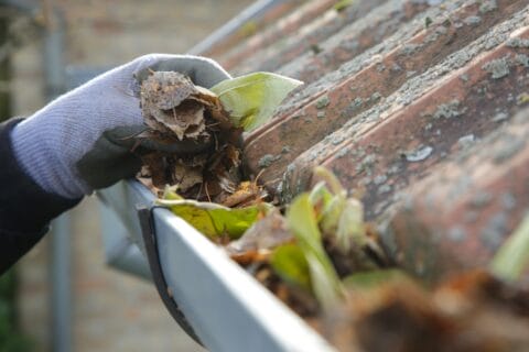 cleaning,the,gutter,from,autumn,leaves,before,winter,season.,roof